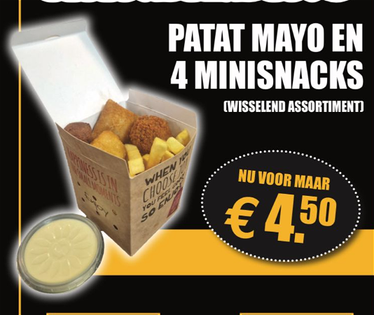 Patat mayo + 4 minisnacks