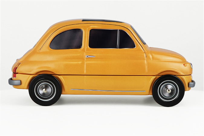 Fiat 500 koekblik, geel