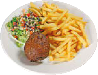 Plate patat met gehaktbal  met salade