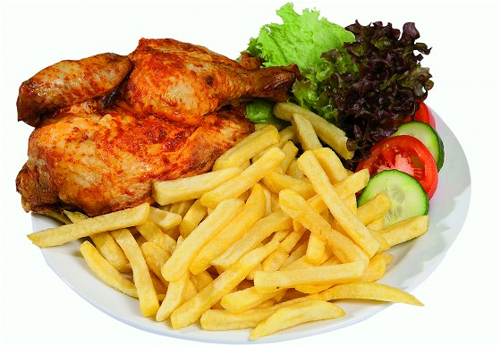 Plate halve kip met friet  met salade