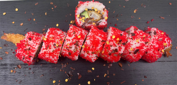 8 st. Flamin hot ebi tempura roll