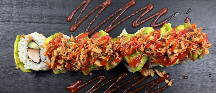 8 st. Veggie Flamin Hot Chicken Dragon Roll