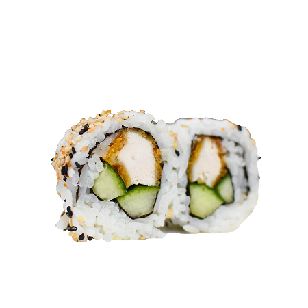 Uramaki-roll met Kip Tempura & avocado, komkommer