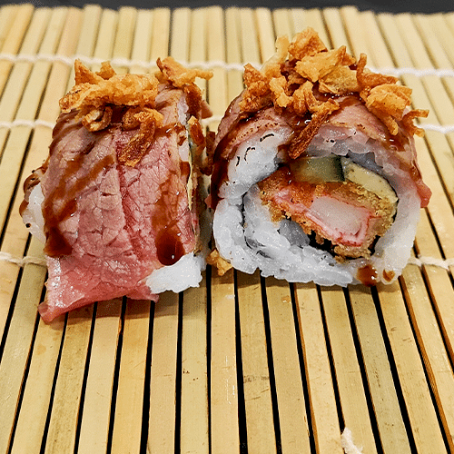 Flamed beef roll