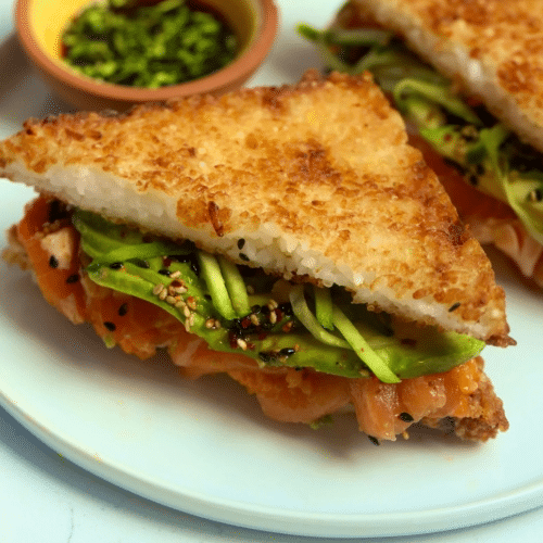 Flamed salmon town sandwich