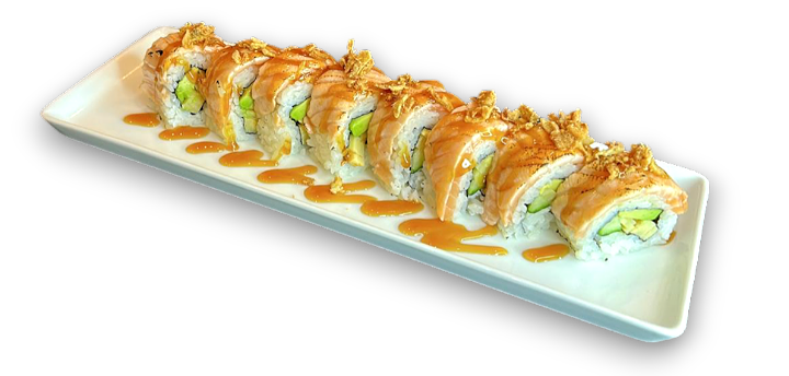 Flamed salmon roll