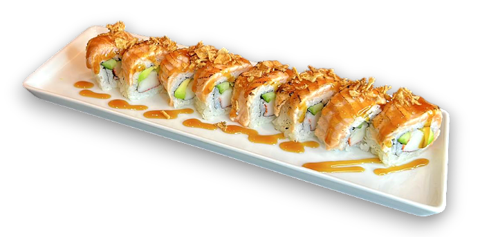 Flamed crab-salmon roll