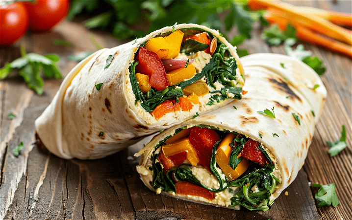 Wrap hummus and grilled vegetables