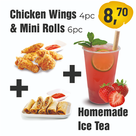 Chicken wings + Mini Rolls + Homemade Iced Tea Strawberry 