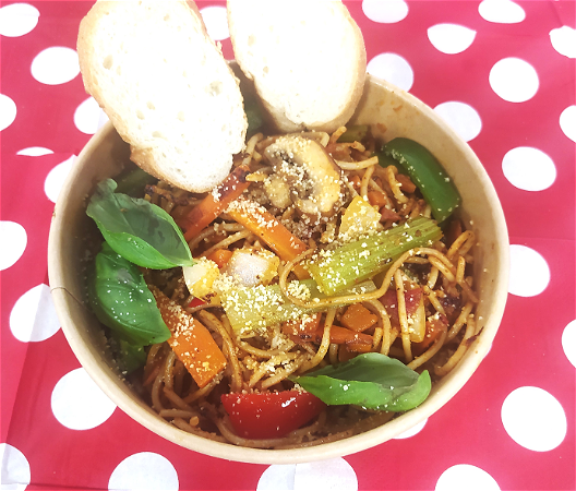 Pasta met ratatouille.