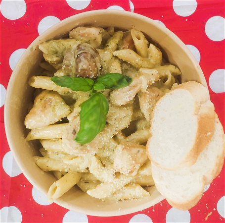 Pasta champigignons en pesto.