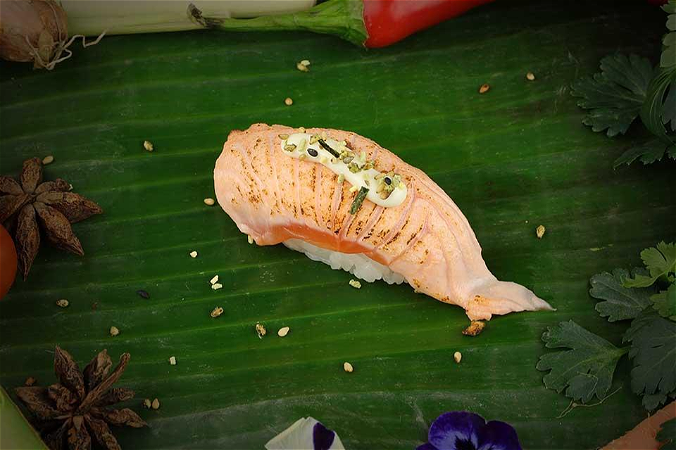Flamed sake Nigiri